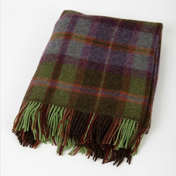 100%  Irish Pure Wool. Purple, green, grey and rust stripe. 